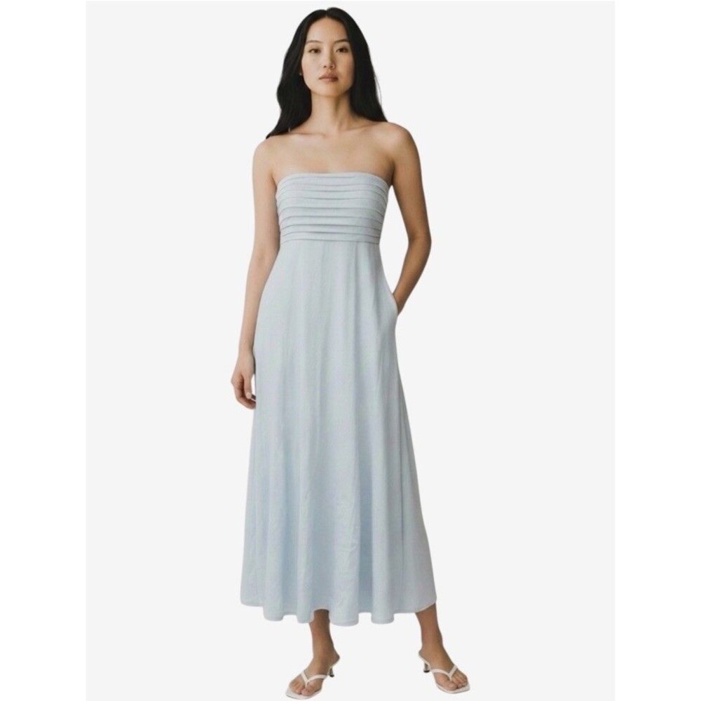 Caroline Constas Sz S Strapless Linen Blend Maxi Dress Wedding Guest Euro Summer